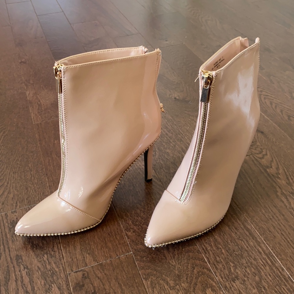 Beige Patent Leather Booties